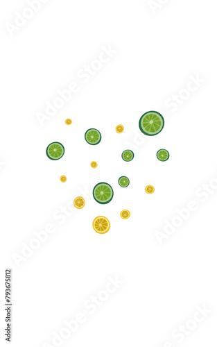 Yellow Fruit Background White Vector. Lime Detox Set. Juicy Fly Citrus. Bright Juice Illustration.