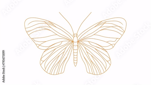 One unbroken line drawing of a butterfly. Elegant flying insect for wellness, aesthetic or relaxation business icon and partition idea in minimalistic linear 