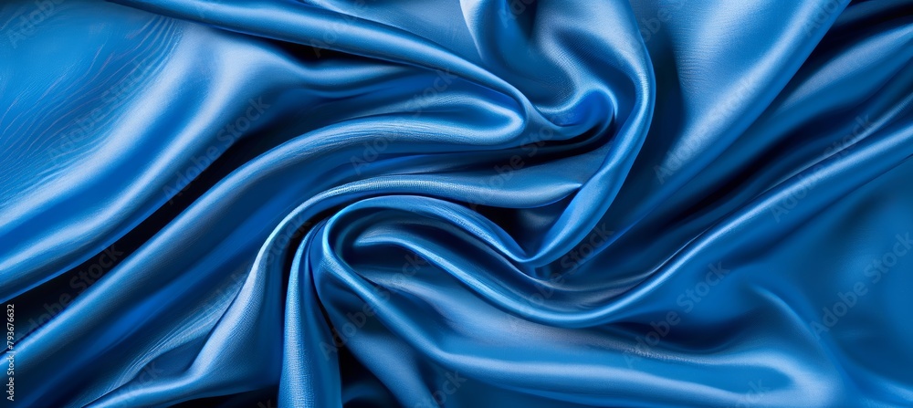 Fototapeta premium Tranquil blue silk waves gentle fabric flow, serene abstract backdrop with space for text