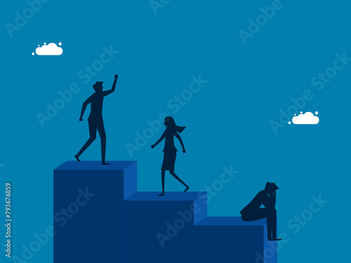 Successful and unsuccessful concepts. Business people standing on the podium