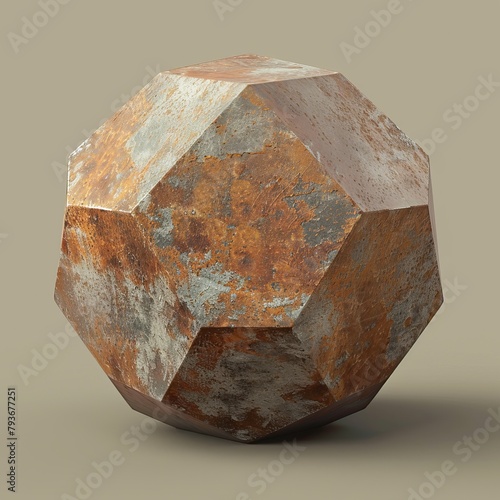 Rustic metal dodecahedron on neutral background photo