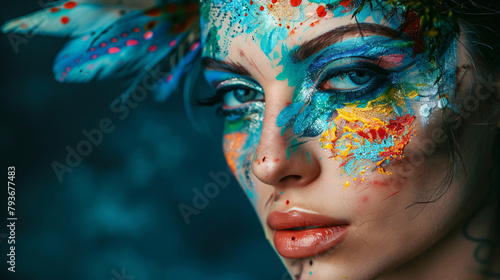 Beautiful woman with a creative makeup and body-art