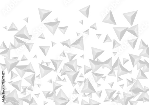 Silver Triangular Background White Vector. Polygon Decorative Design. Grizzly Clean Banner. Fractal Render. Greyscale Crystal Template.