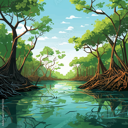 lush mangrove forest vector simple 3d smooth cut isolated illustration