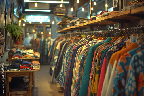 Vintage clothing in a second-hand thrift store photo