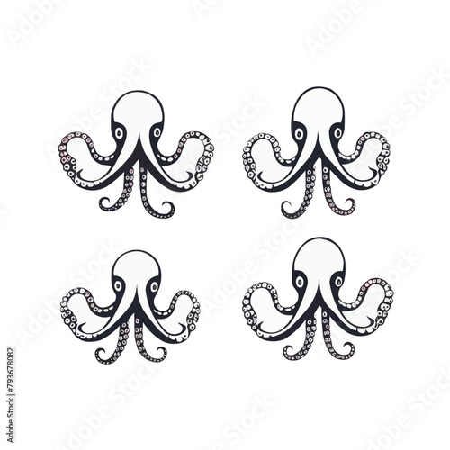 Octopus | Minimalist and Simple set of 3 Line White background - Vector illustration