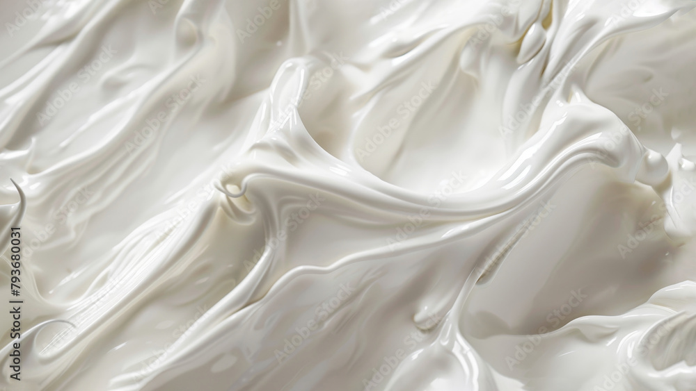 Fototapeta premium Delicate beauty in a close-up of white soft cream, highlighting its velvety texture and pure, soothing essence. Textured background of white cream. Generative AI. 