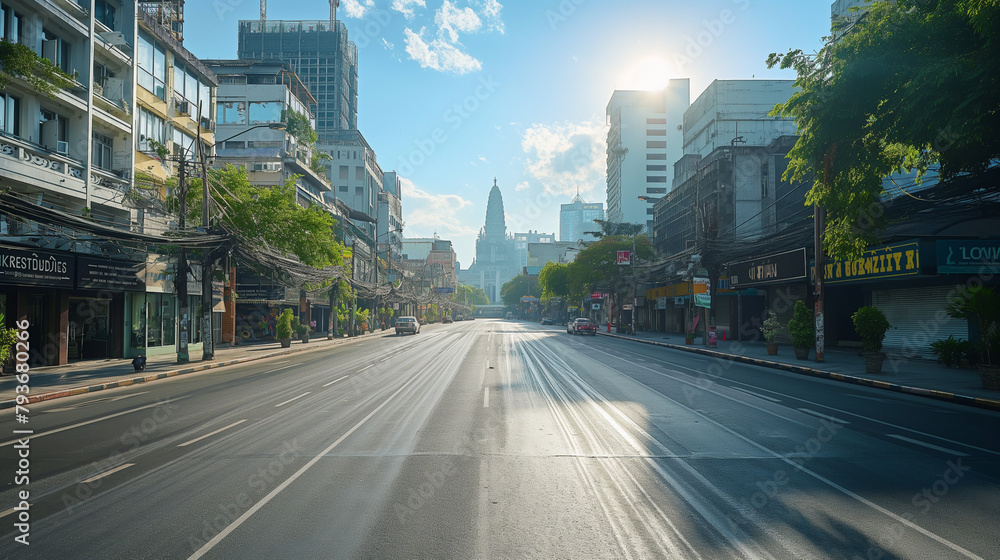 Obraz premium Urban Tranquility: A Serene Morning on Bangkok’s Streets