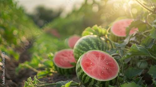 Delicious juicy ripe watermelon in the garden in the sun