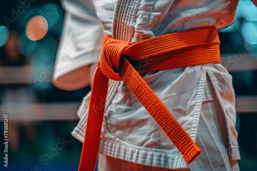 Judo belt symbolizes honor, tied at summer olympics, showcasing respect, discipline, sportsmanship photo