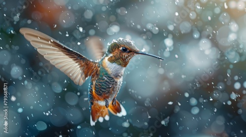 Winter Whispers The Majestic Hummingbird's Dance in a Snowy Realm photo