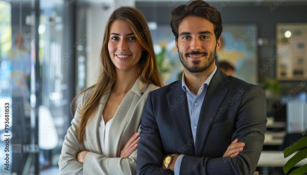 a man and a woman are standing next to each other with their arms crossed a man and a woman are standing next to each other with their arms crossed
