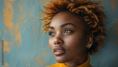 She flaunts her Jheri curl with a yellow turtleneck and earrings photo