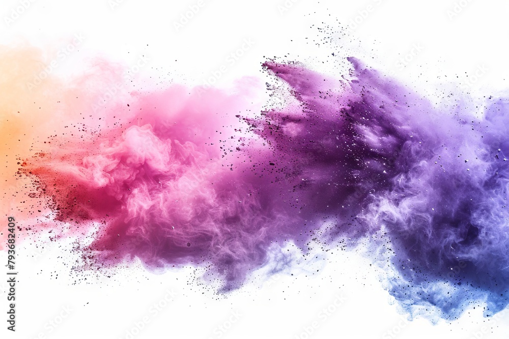 Dynamic colored powder explosion against a soft transparent white backdrop, ideal for festivals Dynamic colored powder explosion against a soft transparent white backdrop, ideal for festivals