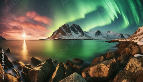 Aurora Dreams Norway's Seashore Bathed in Northern Lights