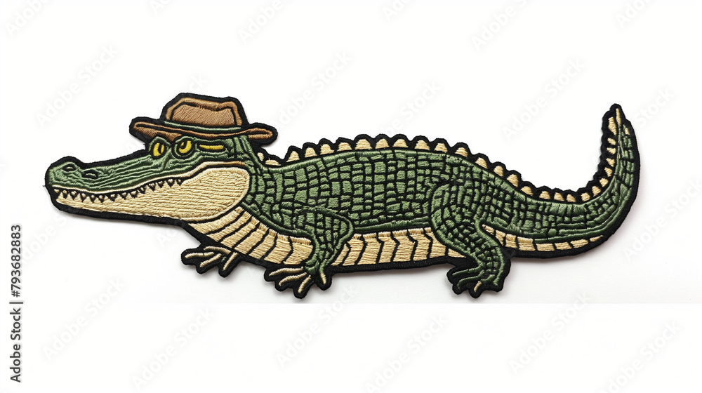 Fototapeta premium Badge icon with a funny crocodile character on the white background
