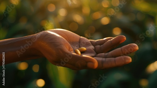 A close-up shot of a hand holding a seed commemorating African Liberation Day, with the power of nature and growth on display.