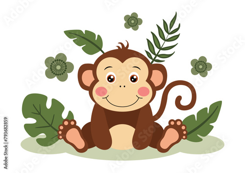 Cute monkey in the jungle with leaves
