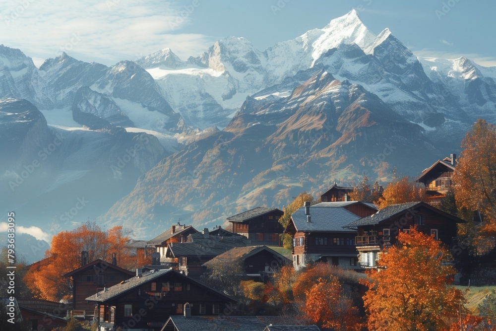 A quaint village nestled in the Swiss Alps. A quaint village nestled in the Swiss Alps.