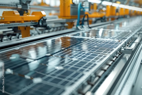 Solar Panel Cells are Being Moved and Tested on Conveyor during Solar Panel Production Process on Advanced Factory