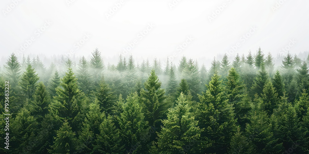 dense pinetree forest with white sky