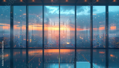 A large city view with a sunset in the background by AI generated image
