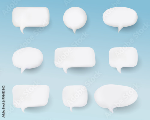 Set of white speech bubbles with 3D effect