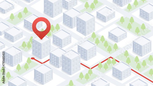 We have moved new office icon location. Address move change location announcement business home map. New pin location. Isometric vector illustration