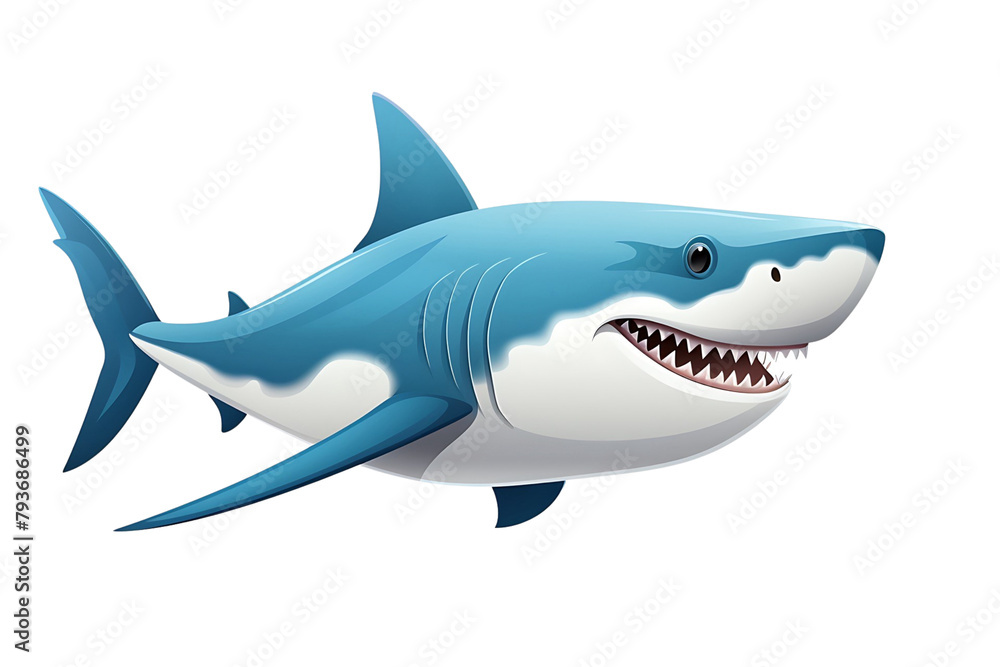 An animated blue shark cartoon with a fierce grin, showcasing sharp teeth and a dynamic pose. Generative AI An animated blue shark cartoon with a fierce grin, showcasing sharp teeth and a dynamic pose. Generative AI
