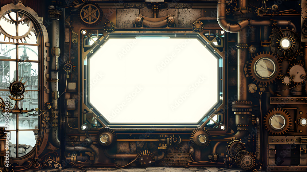 Steampunk metal frame isolated on white background