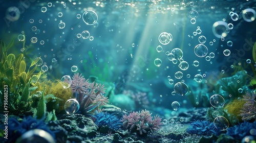 A serene underwater scene with floating bubbles and delicate marine life  AI generated illustration photo