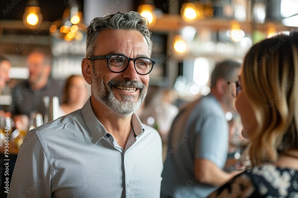 Portrait of a senior man with glasses in a bar, smiling. Portrait of a senior man with glasses in a bar, smiling.