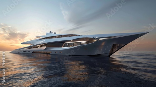 A sleek yacht with modern design and luxurious interiors  AI generated illustration © ArtStage