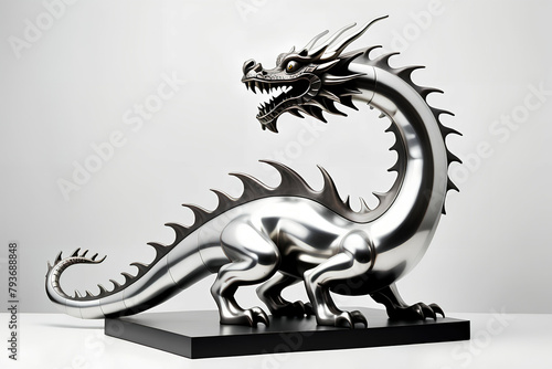 Metallic Dragon figurine. Isolated on white background.