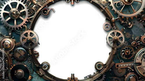 Round Steampunk frame of gears and cogs gears isolated on white background