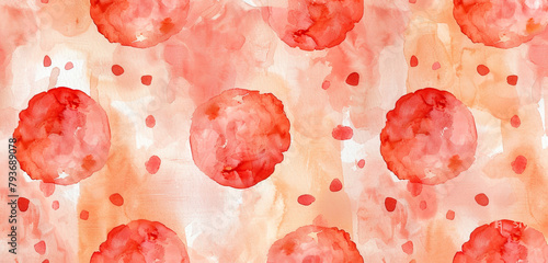 Vermilion watercolor dots on apricot backdrop for a vibrant and warm design.