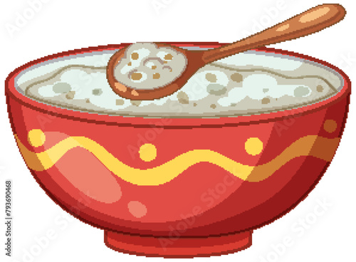 Vector illustration of a bowl with porridge and spoon