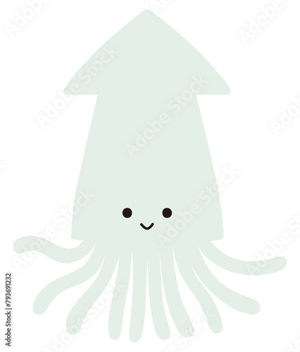 かわいいイカのベクターイラスト。アイコン、海、水族館