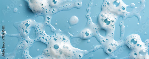 Set foam soap bubble isolated on light blue background top view.
