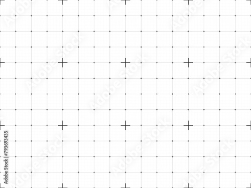White background with black dotted grid lines creating a square pattern. Template platform for technology, user interface, industry, science, blueprint, or infographic concept. Vector illustration