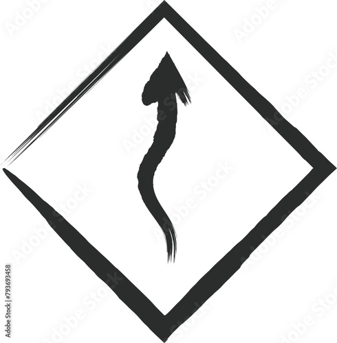 ミニ標識の筆書き単品イラスト　右つづら折りあり