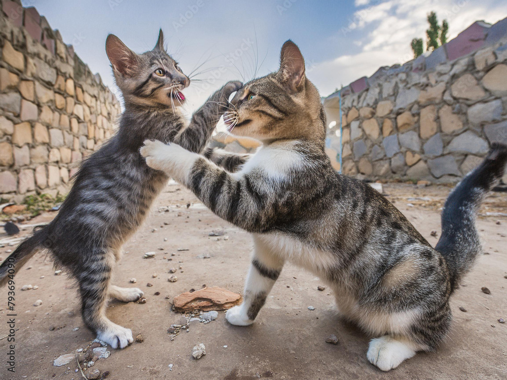 Obraz premium two cats fight in the field