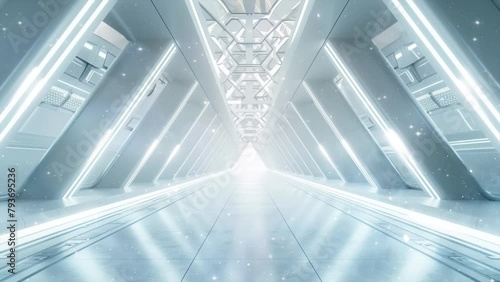 empty long light corridor. modern white background. futuristic technology background. seamless looping overlay 4k virtual video animation background photo