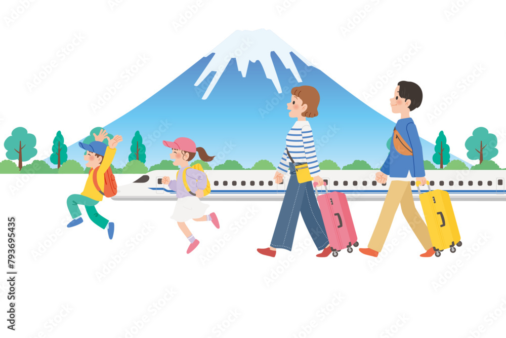 Fototapeta premium 旅行に行く家族 新幹線