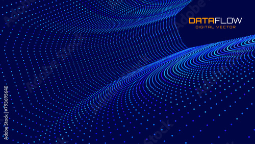 Data Flow Particles Blue 3D Grid Tunnel. Grid Frame Retrowave Background. Tunnel Mesh Backdrop. Abstract Digital Background. Vintage Computer Virtual Reality VR Tunnel Technology Vector Illustration.