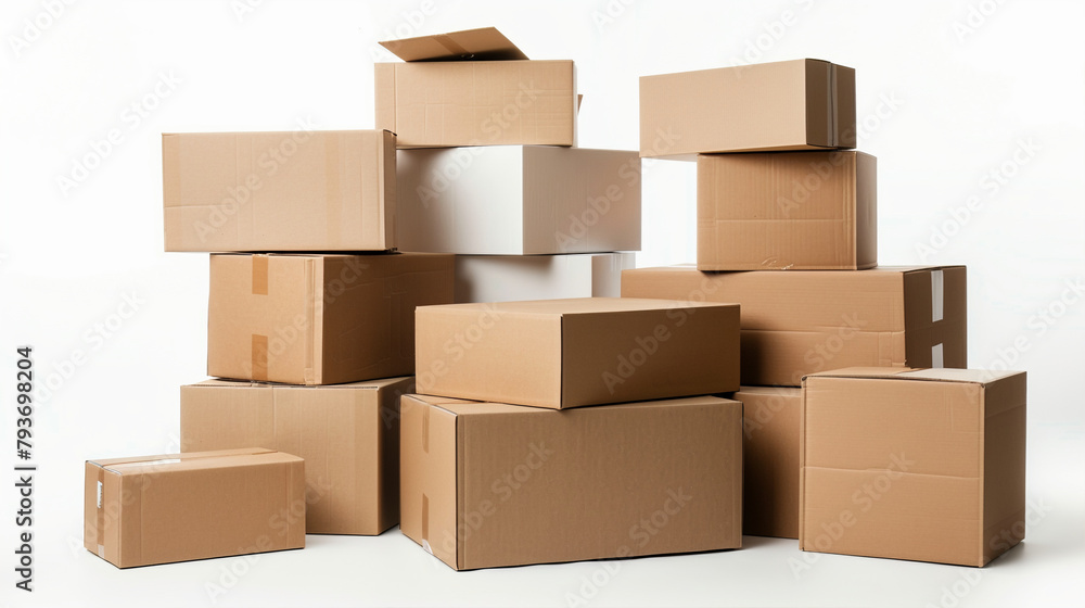 Assorted Stacked Shipping Boxes on White Background Assorted Stacked Shipping Boxes on White Background