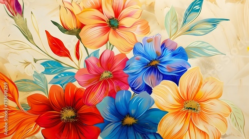 Wallpaper Mural Vibrant Floral Arrangement with Lush Blooms and Foliage in Painting Style Torontodigital.ca