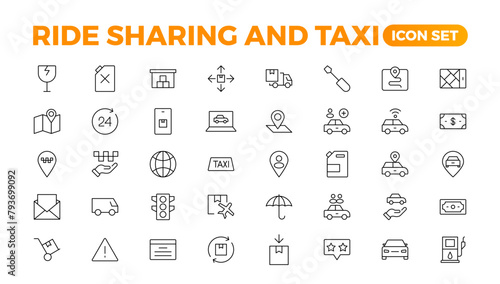 Set of car-sharing Icons. Simple line art style icons pack. Vector illustration.Car and rent simple minimal thin icons. Related car rent, repair, transport, and travel. Editable stroke. illustration.