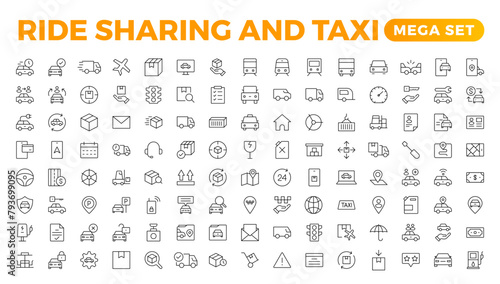 Set of car-sharing Icons. Simple line art style icons pack. Vector illustration.Car and rent simple minimal thin icons. Related car rent, repair, transport, and travel. Editable stroke. illustration.