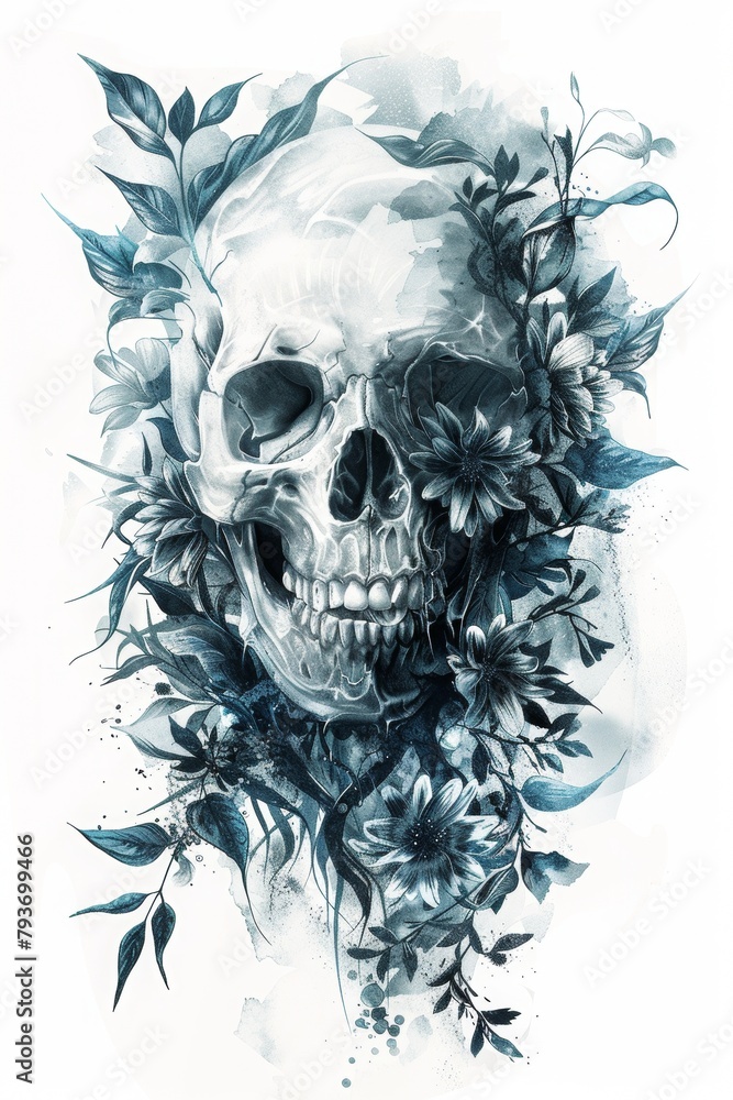 Obraz premium Gothic theme with skull and roses, tattoo elements, AI generated